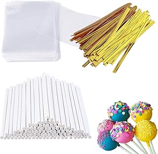 Sawanork 300 pièces bâtonnets et emballages de gâteaux comprenant 100 sucettes en papier