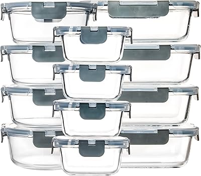 Ensemble de 12 boîtes de conservation alimentaires hermétiques en verre avec couvercles, allant