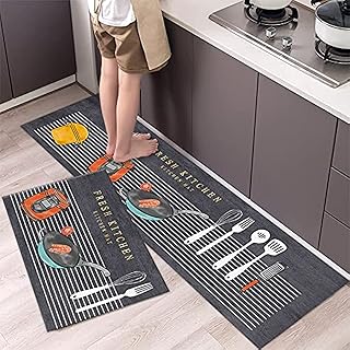 Grand ensemble de tapis de cuisine 2 pièces en velours cristal absorbant épais