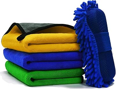 Chiffon de nettoyage de voiture en microfibre ecv avec éponge de lavage, multicolore