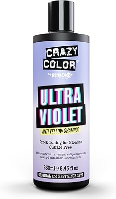 Shampoing crazy color purple pour cheveux blonds - élimine les tons jaunes cuivrés - shampoing uv sans jaunissement sans sulfate - tons violets pour cheveux blonds clairs - 250 ml. Diaytar : Acheter moins cher n'a jamais été aussi facile