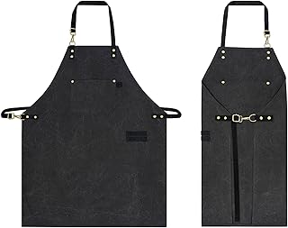 Tablier de chef unisexe en tissu noir avec bretelles réglables et grandes poches