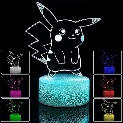 Lampe de chevet led 3d design pikachu, lampe de bureau à intensité variable