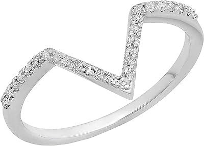 Bague chevron empilable en diamant blanc 14 carats avec rond de 015