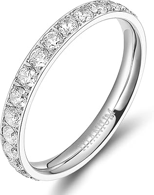 Bague de fiançailles en titane de 3 mm pour femme avec zircone cubique
