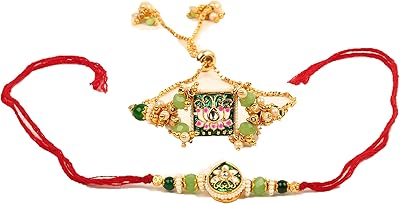 Nog fleur de lotus vert rakhi pour frère et bhabhi - bhaiya bracelet