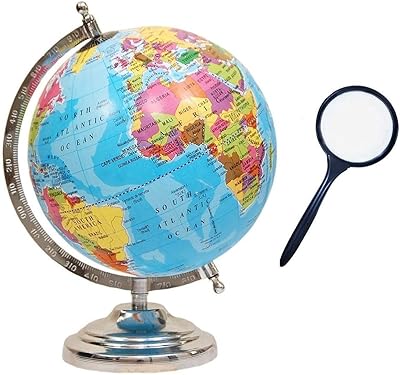 Globe politique éducatif en métal geocraft avec loupe pour enfants (8 pouces, bleu)