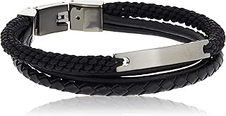 Bracelet en cuir classique décontracté fossil pour hommes en acier avec boîte