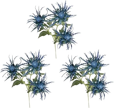 Firlar fleurs de chardon artificielles, 3 pièces fleurs d'éryngium artificielles fausses branches d'éryngium