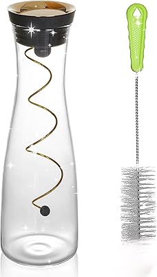 Carafe à eau en verre avec couvercle doré et porte-fruits avec brosse gratuite