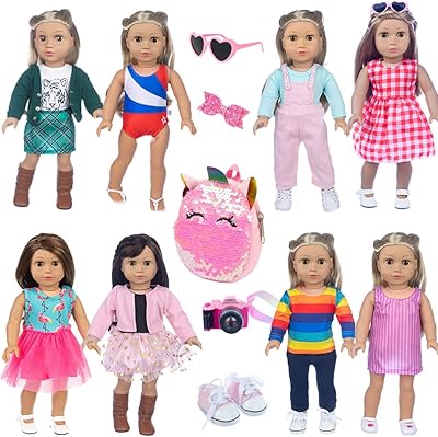 Ensemble de 8 vêtements et accessoires de poupée ibuddy avec chaussures, sac à dos, lunettes et coussin d'appareil photo pour poupée de notre génération de 18 pouces, poupée fille de 18 pouces, la plupart des poupées de 18 pouces (poupée non incluse). Diaytar : Des prix qui défient toute concurrence