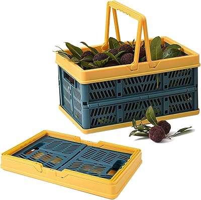 Panier de courses pliable en plastique de 9,4 l avec poignée, panier