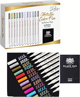 Lot de 12 marqueurs métalliques professionnels avec carnet a5 pour peinture sur toile