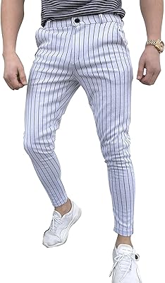 Pantalon chino classique coupe slim en tissu stria pour hommes, coupe ajustée à