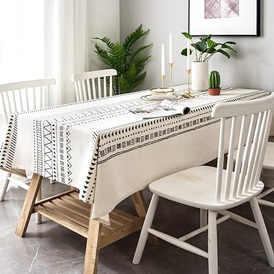 Nappe rectangulaire bohème en coton et lin, tissu robuste et infroissable pour la décoration