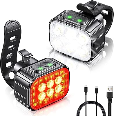 Ensemble d'éclairage de vélo ultra lumineux éclairage rechargeable avec 6 faisceaux de spot