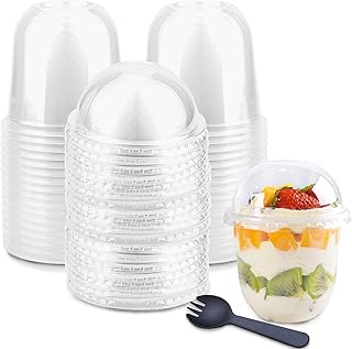 Paquet de 50 gobelets en plastique transparent de 355 ml avec couvercles