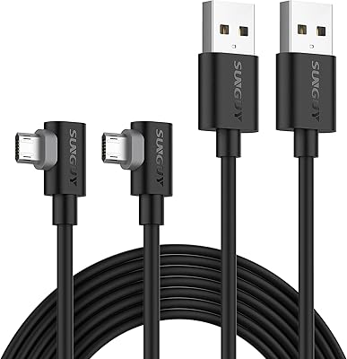 Câble micro usb à angle droit, sunguy [pack de 2] 6 pieds/2 m
