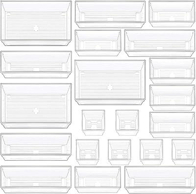 Ensemble d'organisateurs de tiroirs dci de 21 pièces, 4 tailles d'organisateur de tiroir de salle de bain en plastique transparent et rangement de cosmétiques, organisation domestique pour le maquillage, les ustensiles de cuisine. Diaytar Sénégal : Diversité produits, unité de prix bas