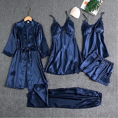 Ensemble de pyjamas en satin 5 pièces pour femmes, pyjama sexy en dentelle