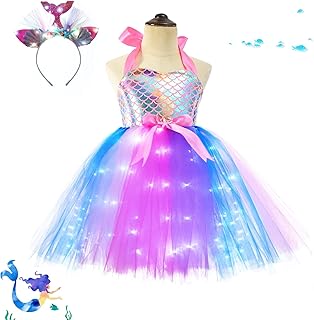 Robe tutu sirène pour filles costume de lumineux à led avec bandeau jupe