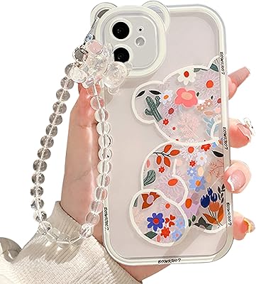 Nitetop coque de protection avec motif ours mignon et fleurs transparentes pour filles