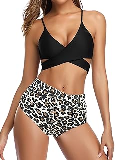 Maillot de bain push-up pour femme avec bas de bikini taille haute enveloppant