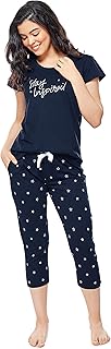 Ensemble chemise de nuit en coton à imprimé étoiles pour femme avec haut