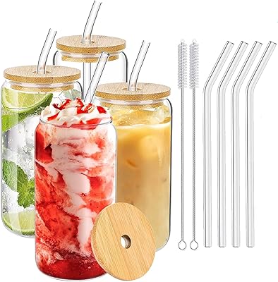 Ensemble de 4 tasses beauty avec couvercles en bambou et paille