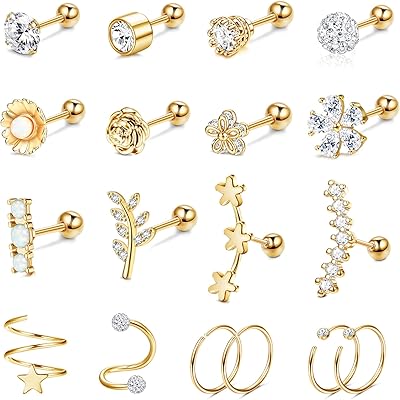18 pièces 16g boucles d'oreilles cartilage oreille pour femmes hommes acier chirurgical tragus