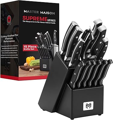 Ensemble de couteaux de cuisine de luxe 15 pièces avec bloc en bois