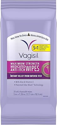 Lingettes médicamenteuses anti-démangeaisons féminines vagisil, force maximale, 20 lingettes
