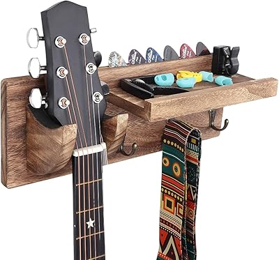 Support de guitare mural en bois avec support plectre et 3 crochets