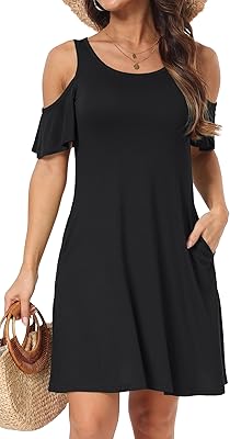 Haomeili femmes été tunique à épaules dénudées haut swing t-shirt robe ample
