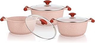 Batterie de cuisine antiadhésive en granit prestige essentials, 6 pièces, rose