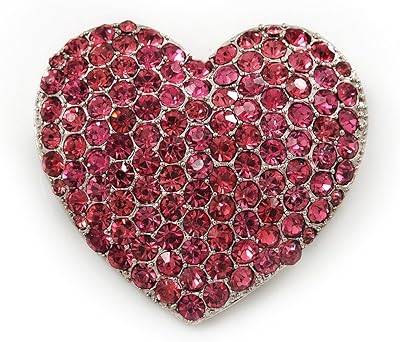 Ensemble de broches en forme de cœur plaqué argent et strass roses