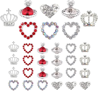 32 pièces breloques pour ongles en forme de cœur couronne pour ongles