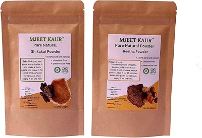 Mjeet kaur natural reetha, pack combiné de poudre shikakai, masque capillaire (100g)