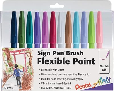 Stylo pentel art signature avec pointe pinceau, couleurs assorties, paquet de 12 ses15c2pc12