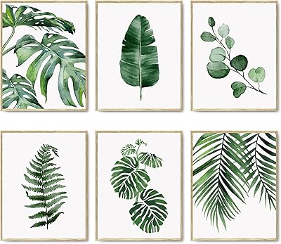 Ensemble d'art mural de 6 pièces de feuilles de plantes naturelles pour la décoration