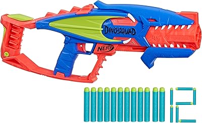 Pistolet nerf dino squad tyrodak avec 4 rangements de fléchettes et 12
