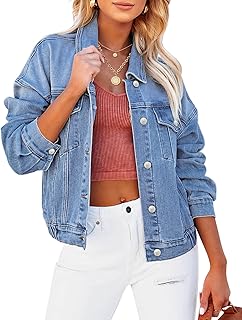 Veste en jean surdimensionnée pour femme, veste en jean extensible, épaules tombantes, ceinture