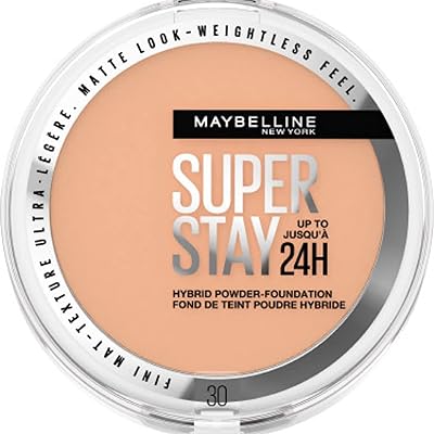 Fond de teint poudre maybelline, tenue longue durée 24h, couvrance moyenne à complète