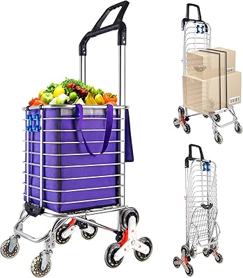 Chariot monte-escalier portable avec 8 roues, chariot d'épicerie et de blanchisserie pivotant à
