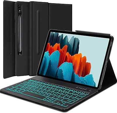 Étui avec clavier rétroéclairé pour samsung galaxy tab s7 fe 12,4 pouces 2021