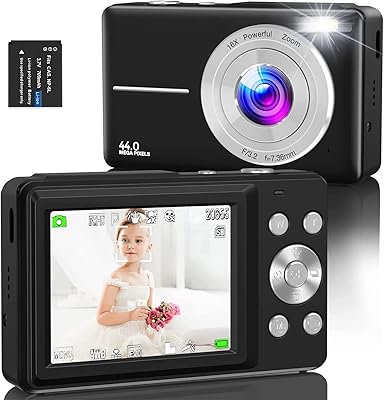 Appareil photo numérique, appareil photo numérique rechargeable avec zoom 16x fhd 1080p 44mp