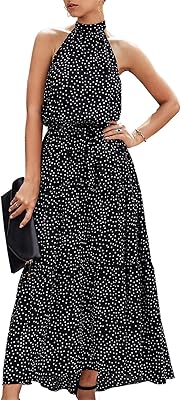 Robe longue décontractée pour femme avec col noué et décoration florale sans manches