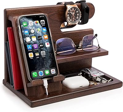 Queensland en bois station de chargement mobile portefeuille porte-clés organisateur de montre