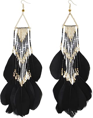 Boucles d'oreilles en fausses plumes pour femmes, boucles d'oreilles bohèmes en perles