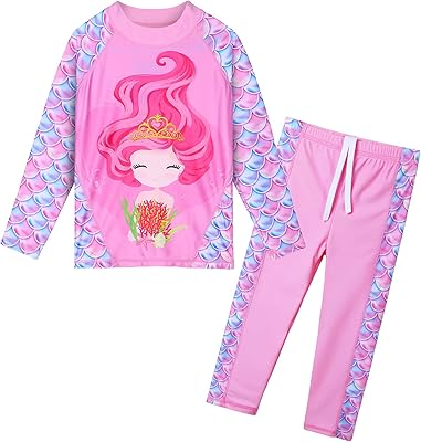 Maillot de bain deux pièces pour filles de 3 à 12 ans, manches
